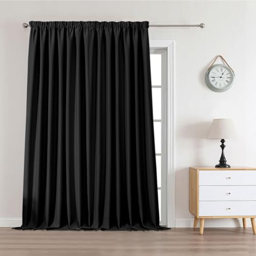 Joydeco Vorhang mit Haken Gardine Kräuselband Blickdichte Schienenvorhang Verdunkelung Wärmeschutzvorhang Übergardinen Lärmschutz Wohnzimmer Anpassen Schwarz