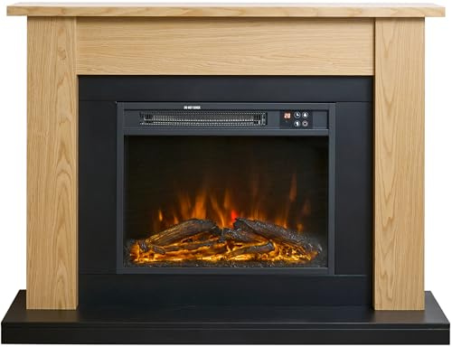 Sureflame Banbury Electric Fireplace Suite – Oak & Black 43-Inch Design, Remote Control, LED Flame Effect, Programmable Timer & Thermostat