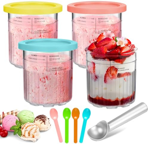 CHANCCI 4 PCS Ice Cream Behälter für NC500 NC501 Serie,24 Oz Eisbehälte Für Speiseeismit Deckel,Cream Pints Mit Einer Metallschaufel Und 4 Schaufeln,Eisbehälte,Bpa-Free