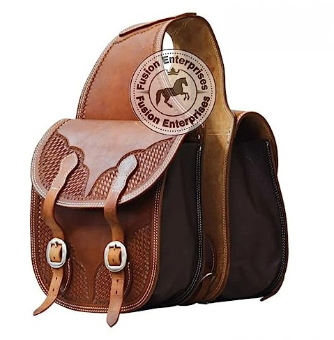 EQUIEMPRESS Satteltasche aus echtem Rindsleder für Western Trails, mit Schnitzereien, Größe: 25,4 cm L x 25,4 cm B x 8,9 cm AZ-89
