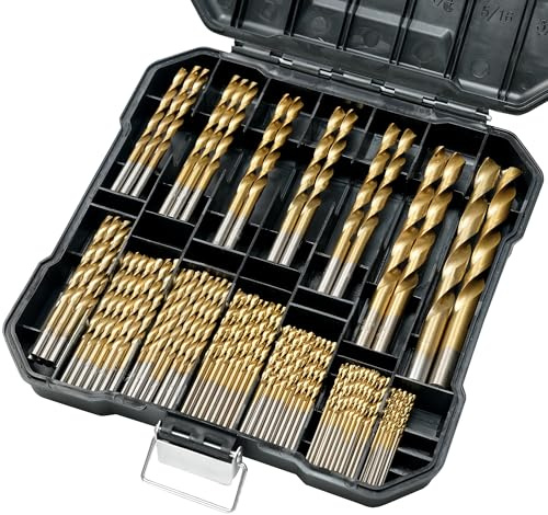 Axelord 99 Pcs Drill Bit Set(1/16“-3/8”), 135° Tip Titanium Coated High Speed Steel, Twist Drill Bit Kit for Iron, Aluminum Alloy, Copper, Wood, Plastic, with Hard Storage