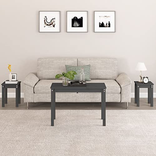 Gecheer Satztische 3 STK. Grau Massivholz Kiefer, Couchtisch Beistelltisch für Wohnzimmer, Schlafzimmer Nachttisch, Kaffeetisch Sofatisch Wohnzimmertisch