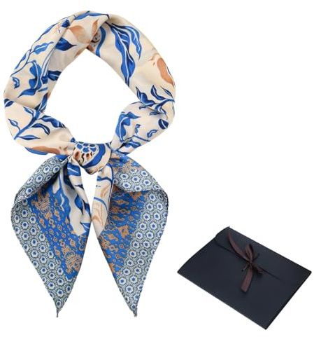 Lunaanda Bandana Damen, Seidentuch Vintage Kopftuch Satin Halstuch Leichtes Seidenschal Grafisches Print mit Schwarzer Geschenkbox, Ideal für Hals, Kopf, Handgelenk, Handtasche, 70 x 70 cm