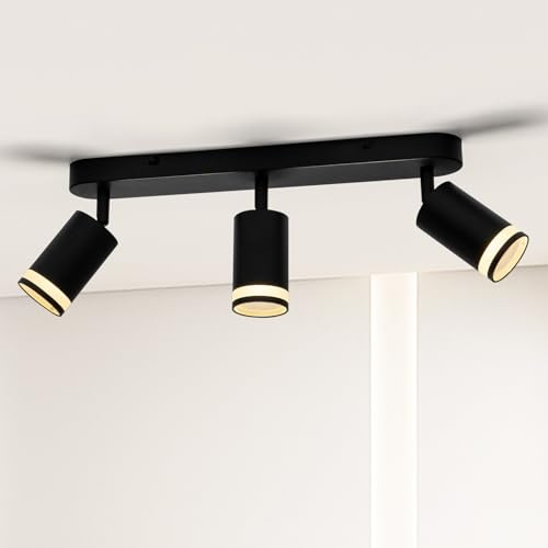 Lightoons LED Ceiling Lights,3 Way Black Ceiling Spot Lights Spot Bars with GU10 Base for Kitchen Hallway Livingroom Bathroom Bedroom Dining Room Shop, Bulbs not Included