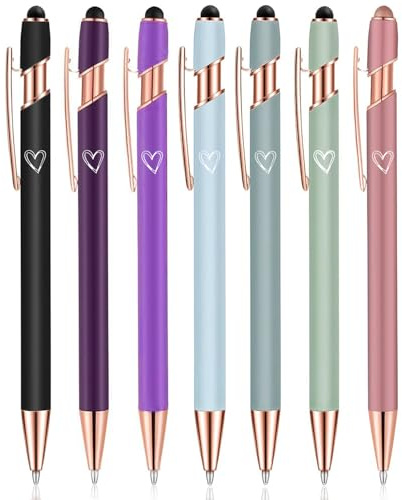 7 Pack 2 in 1 Ballpoint Pen with Stylus Tip, Metal Stylus Pens for Touch Screens,1.0 mm Black Ink Retractable Ballpoint Smooth Writing Pens for work colleagues (Multicolor)
