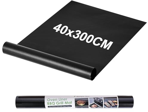 Tapis de barbecue | Tapis de barbecue surdimensionné découpable - Plaque de cuisson en téflon - Antiadhésif - Réutilisable - Pour barbecue à gaz et charbon de bois - Sans PFOA (noir, 40 x 300 cm)
