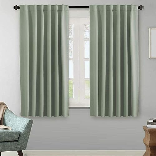 Tenger Home® Tende con passanti e nastro arricciato tenda oscurante decorativa sipario opaco tenda con passanti tenda a nastro (Verde salvia, 100 x 150 cm)