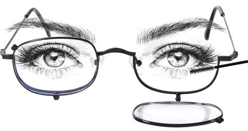 MMOWW Makeup Reading Glasses for Women Metal Frame Flip Down Magnifying Cosmetic Readers Blue Light Blocking, Black +2.5