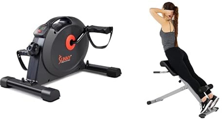 Sunny Health & Fitness Under Desk Dual Function Smart Mini Arm & Leg Pedal Exerciser Cycle Bikes + 45 Degree Hyperextension Roman Chair, Steel, Grey, One Size SF-BH6629
