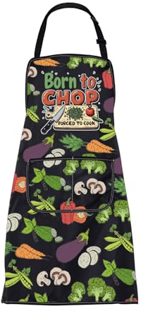 BNQL Delantal de cocina divertido para cocinar, regalos de cocinero Born To Chop Force To Cook Chef Gifts Chef Delantales de cocina para mujeres y hombres, delantal culinario