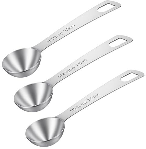 XLIUAX 3 Pack 7.5ml Measuring Spoons, Stainless Steel Tablespoon with Long Handle Metal Teaspoon for Pet Food, Grains, Protein, Dry Goods, Coffee Beans Tea Kitchen Cooking Spoon
