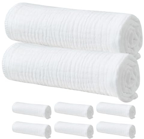 LOORGVEL Paños para Eructar de Algodón 100% Doble Capa 43x45 Cm para Ñiño Recién Nacido, Lavables y Reutilizables, Blancos, Pack de 8 Unidades, Uso Diario para Recién Nacidos