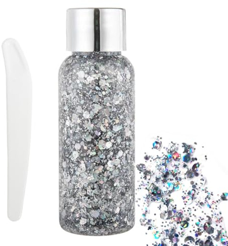 YAZWUR Body Glitter Gel Silber Chunky Glitzer für Gesicht Haare Make Up Perfekt für Karneval Fasching Festival Halloween