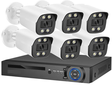 Sistemi di telecamere CCTV, 8MP 4K Face Detection Telecamera di sicurezza IP AI POE NVR Kit CCTV Visione notturna a colori Video sorveglianza domestica esterna(NONE,8CH NVR 6 AI Camera)