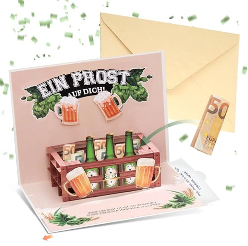 KASESSS Biglietto Pop-Up 3D Compleanno a Tema Birra per Soldi, Regalo Creativa per Soldi di Compleanno, Fatto a Mano, Idea Regalo per gli Amanti Della Birra, Famiglia, Amici, Fai Da Te Sorpresa