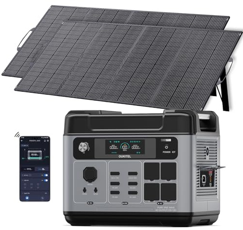 OUKITEL 3200W Generatore Solare P2001E Pro con 2 Pannello 200W, 2048Wh Centrale Elettrica Portatile, Batteria LiFePO4, Ricarica1h, 16 Porte, APP, Portable Power Station per Campeggio, Camper, Casa