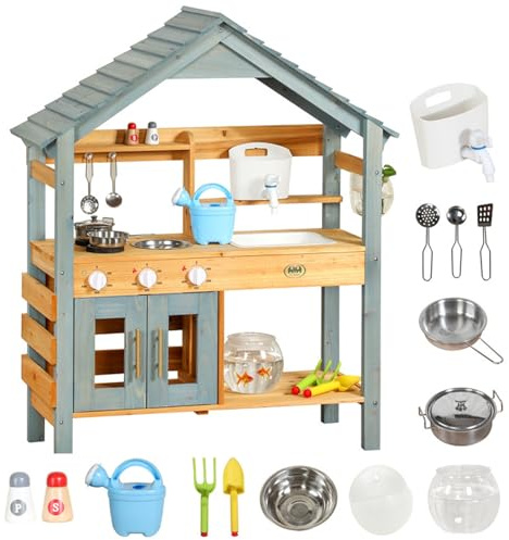 Wooden Mud Kitchen Playset For Kids, Outdoor Play Kitchen Garden Play Kitchen, Mud Kitchen With Realistic Accessories, Sink, Taps, Kids Outdoor Play Equipment, Gifts For Childs Ages 3+