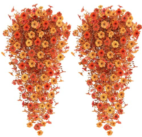 4 Bundles Autumn Artificial Flowers Outdoor, 77cm Artificial Hanging Plants