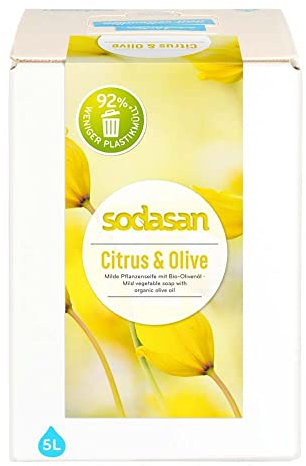 5 Liter Kanister Sodasan, Zitrone & Olive Flüssigseife - Öko - Flüssigseife mit Bio-zertifiziertem Olivenöl, natürlicher Duft durch reine ätherische Öle