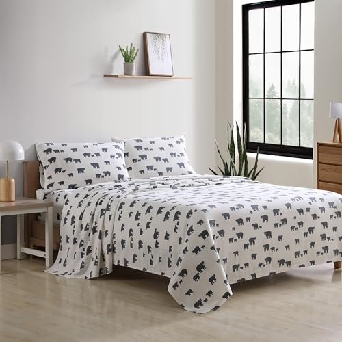 Eddie Bauer - Lenzuola Doppie, Set di Biancheria da Letto in Flanella di Cotone, Spazzolato per Una Maggiore Morbidezza, Accogliente Decorazione Domestica (Famiglia di orsi)