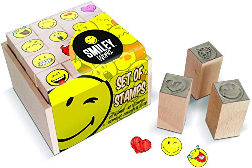 Multiprint Box mit 16 Mini Stempel für Kinder Smiley World, 100% Made in Italy, Stempelset für Kinder, in Holz und Naturkautschuk, Ungiftige Waschbare Tinte, Geschenkidee, Art. 47887