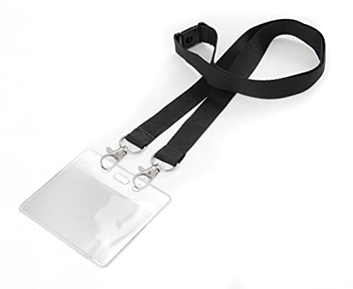 Karteo Ausweishülle Din A7 [10 Stück] horizontal 74 x 105mm inkl. Schlüsselband Lanyard schwarz mit Doppelkarabinerhaken und Sicherheitsverschluss