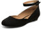 DREAM PAIRS Women's Ballet Flats Pumps Ballerina Ankle Strap Elastic Low Wedge Sandals Round Toe Comfy Dolly Shoes,Size 6,Black/Suede,REVONA