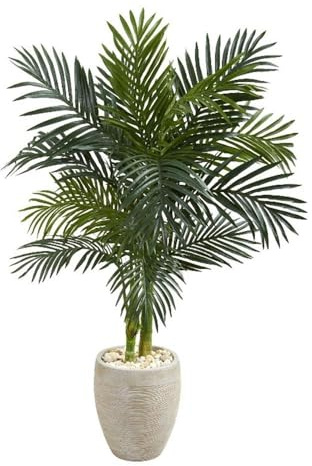 Nearly Natural 4.5ft. Golden Cane Palm Artificial Tree in Oval Planter
