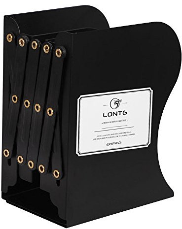 Buchstütze Metall auf den Schreibtisch in Bibliothek Schule Büro Home Bookends ordner einstellbar einfach rutschfeste Ordnung für Bücher Magazine Halter Ständer stabil 15cm*19cm*43cm Schwarz