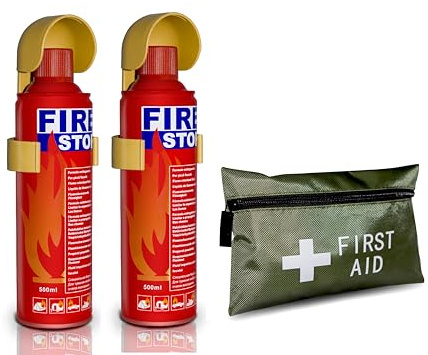 Introductory Offer on 500ml Fire Extinguisher + First Aid Kit. Ideal for Home Kitchen Taxi Caravans Boats Restaurants Workshops and Offices.