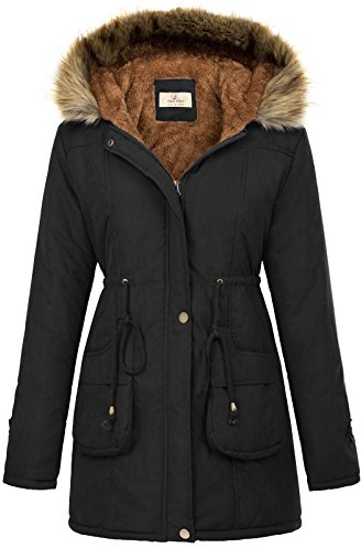 GRACE KARIN Long Winter Coat for Women Hooded Thicken Fleece Parkas Coat Faux Fur Jackets with Pockets 2XL Black
