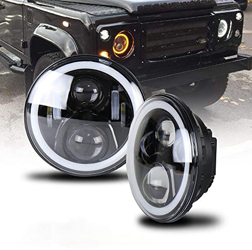NSLUMO 2 Stueke Defender LED Fahrscheinwerfer 7 Zoll Weiß Fernlicht Halo Ring Winkel Augen Blinker Projektor Licht Für Defender 90 110 Scheinwerfer | Wrangler TJ/LJ/JK, Fern-/Abblendlicht, weiß/gelb, Halo-DRL, amber Blinker, Projektor, IP68, H4/H13, DOT, 6000K, 2PCS
