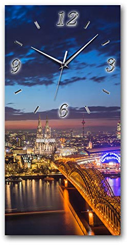 BM Funk Quarz Wanduhr Funkwanduhr Funkwanduhren Funkuhr Funkuhren kein Ticken lautlos geräuschlos leise modern ohne Tickgeräusche groÃŸ XXL Wohnzimmer Küche Skyline Köln Kölner Dom 9017-1 UHK