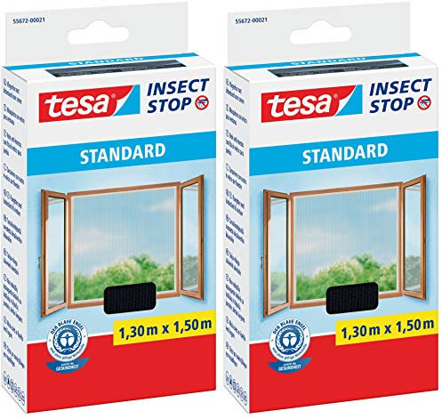 TESA Insect Stop STANDARD Fliegengitter für Fenster Anthrazit (2er Pack - 1,3m:1,5m)