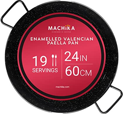 Machika Padella per paella smaltata | Padella per paella e ricette di riso, perfetta per interni ed esterni, facile da pulire, rivestimento antiruggine | 19 porzioni | 61 cm |