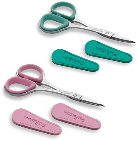 PAFASON Nähen Schere Set 2 Stück Gebogene Gerade für DIY Quilten Stickerei Stricken Basteln Kreuzstich Häkeln Garn Papier Stoff Detail Schneiden Rostfreier Stahl Sicherheits Etui