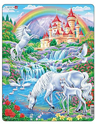 Larsen Puzzles PG2 Einhörner unter dem Regenbogen, Alter 2–12, Kinder Puzzle, 32 Teile, Kreativität & Lernen, Imagine & Play Rahmenpuzzle