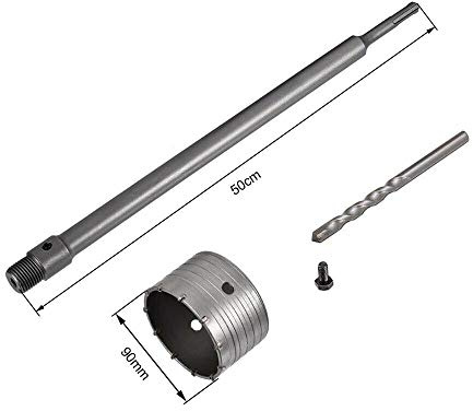 Kovalmax® FRESA A TAZZA 90 MM PER MURO CEMENTO ASTA PROLUNGA 50 CM PER TRAPANO ATTACCO SDS PLUS