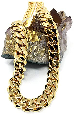 Lifetime Bling Gold Cuban Link Curb Chain Necklace for Men, Women Thick Miami Real 11MM 14K Diamond Cut Heavy w Solid Thick Clasp Hip Hop Durable Urban Street-wear No Tarnish (24)