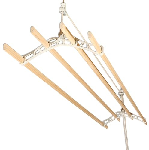 LOWENERGY 4 Lath Pulley Clothes Airer Ceiling Maid – Traditional Victorian Laundry Rack Dryer for Kitchen, Utility, Bathroom or Garage (White 1.4M)