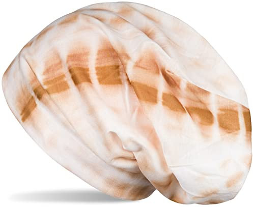 styleBREAKER Unisex Stoff Beanie Mütze mit Batik Streifen Muster Print, Leichte Longbeanie mit Farbverlauf 04024187, Farbe:Braun-Beige