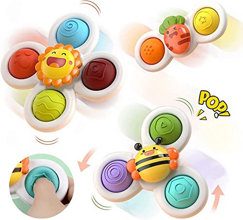 BIAOQINBO 3Pcs Jouet Ventouse Bebe,Jouets De Bain pour Bebe avec Ventouse Dessin Animé Jouets De Douche Bébé Jouets Sensoriels Cadeaux d'anniversaire pour Garçons Et Filles