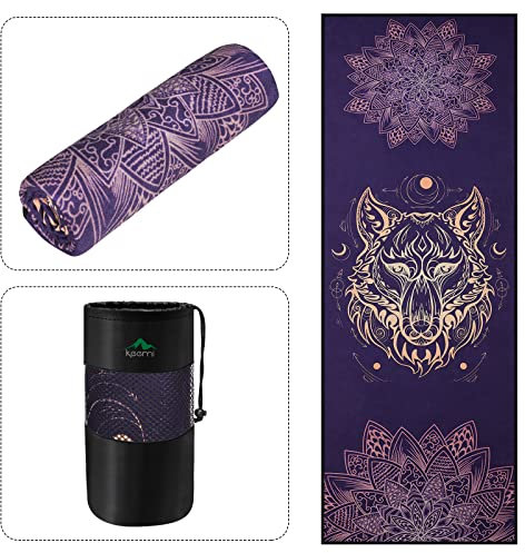 Keemi Rutschfestes Yoga-Handtuch, Mikrofaser, Yogamatte, Decke für Hot Yoga, Bikram, Pilates, Fitnessstudio, Handtücher gegen Schweiß (185,4 x 63,5 cm, Wolf)