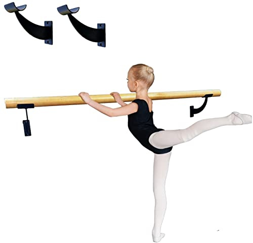 Ballet Barre One Solid Bar Premium 5 FT Long 2.0” Diameter + Open Brackets Wall Mounted Black Set | for Kids and Adults, Home/Studio Ballet Bar Wood Barre, Dance Bar, Stretch Bar, Dancing/Stretching