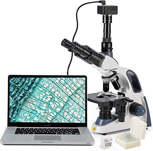SWIFT SW380T-SC503-CK-5PBC Microscopio Trinoculare traslucido 40X-2500X, microscopio da laboratorio per scopi di ricerca con oculare 10X/25X WF, testa del vaso bollente, include fotocamera per
