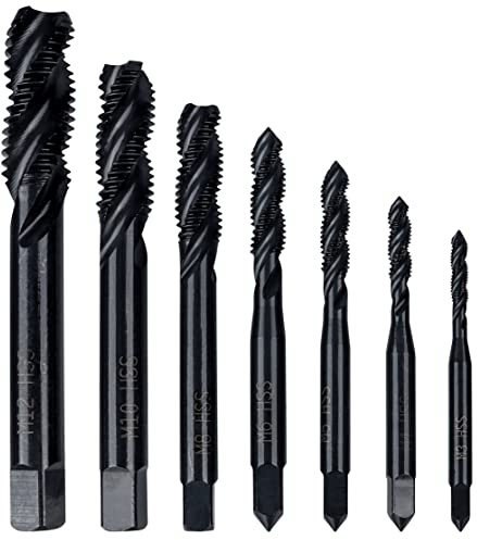 Yakamoz 7 Pcs Nitriding Coated Spiral Flute Tap Set Metric Thread Taps M3 M4 M5 M6 M8 M10 M12 Machine Screw Tap and Drill Tapping Threading Tool