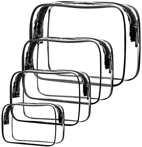Cozlly 4Pcs Kulturbeutel Transparent, PVC Wasserdicht Große Klar Reise Kulturtasche Kosmetiktasche Waschtasche Tragbar Make-up-Tasche Schminktasche für Männer, Frauen, Kinder (Klein, Medium, Groß)