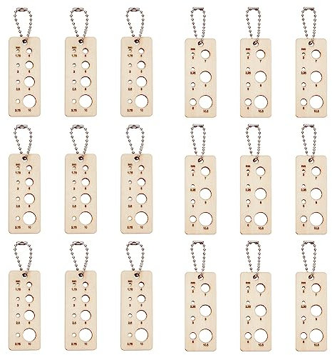 NBEADS 10 Sets Wood Knitting Gauge Ruler Pendant with Iron Ball Chains, Rectangle Wooden Charms Pendant for Spinners Yarn Measuring Tools Crochet Accessories