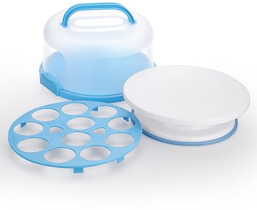 SUMNACON Plastic Cake Holder with Cover and Handle, 10 Inch Cake Storage Container Cupcake Box Cake Carrier with Turntable for Cake Cupcake Muffin Pie Storage and Transport