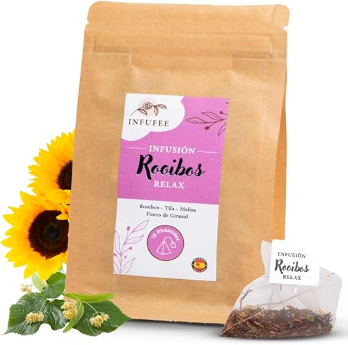 Rooibos Infusión Relajante para Dormir y Reducir Ansiedad 15 Pirámides | Mezcla Natural de Sabor Suave y Aromático con Melisa, Tila y Girasol, Té sin Teína ni Cafeína para Relajación y Dulces Sueños